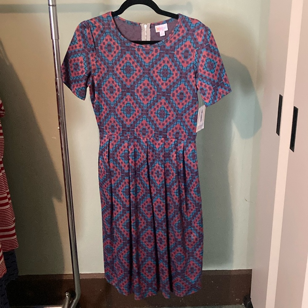 Lularoe large Amelia purple pink and blue dress